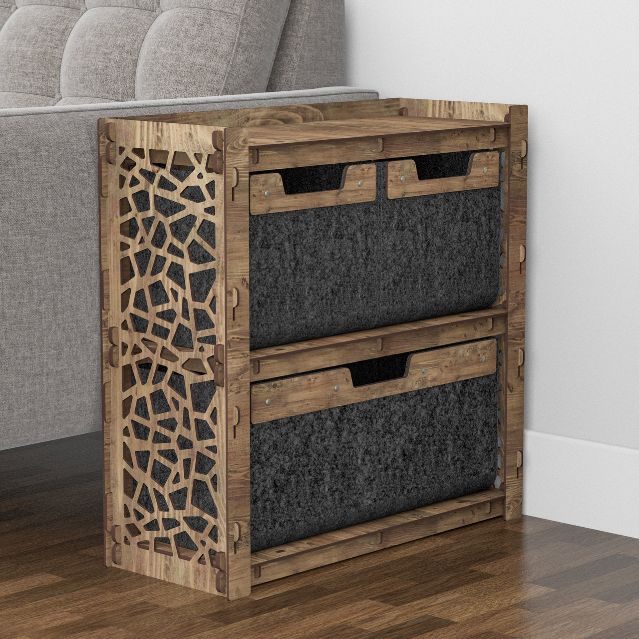 Stones Side Table, End Table 3 Drawers [1L 2S BLACK BIN]