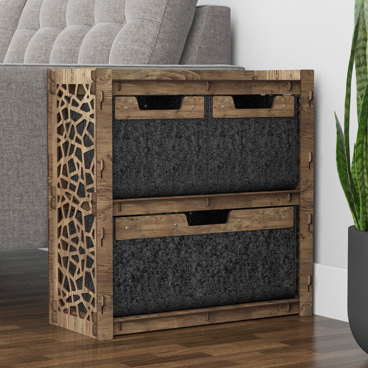 Stones Side Table, End Table 3 Drawers [1L 2S BLACK BIN]