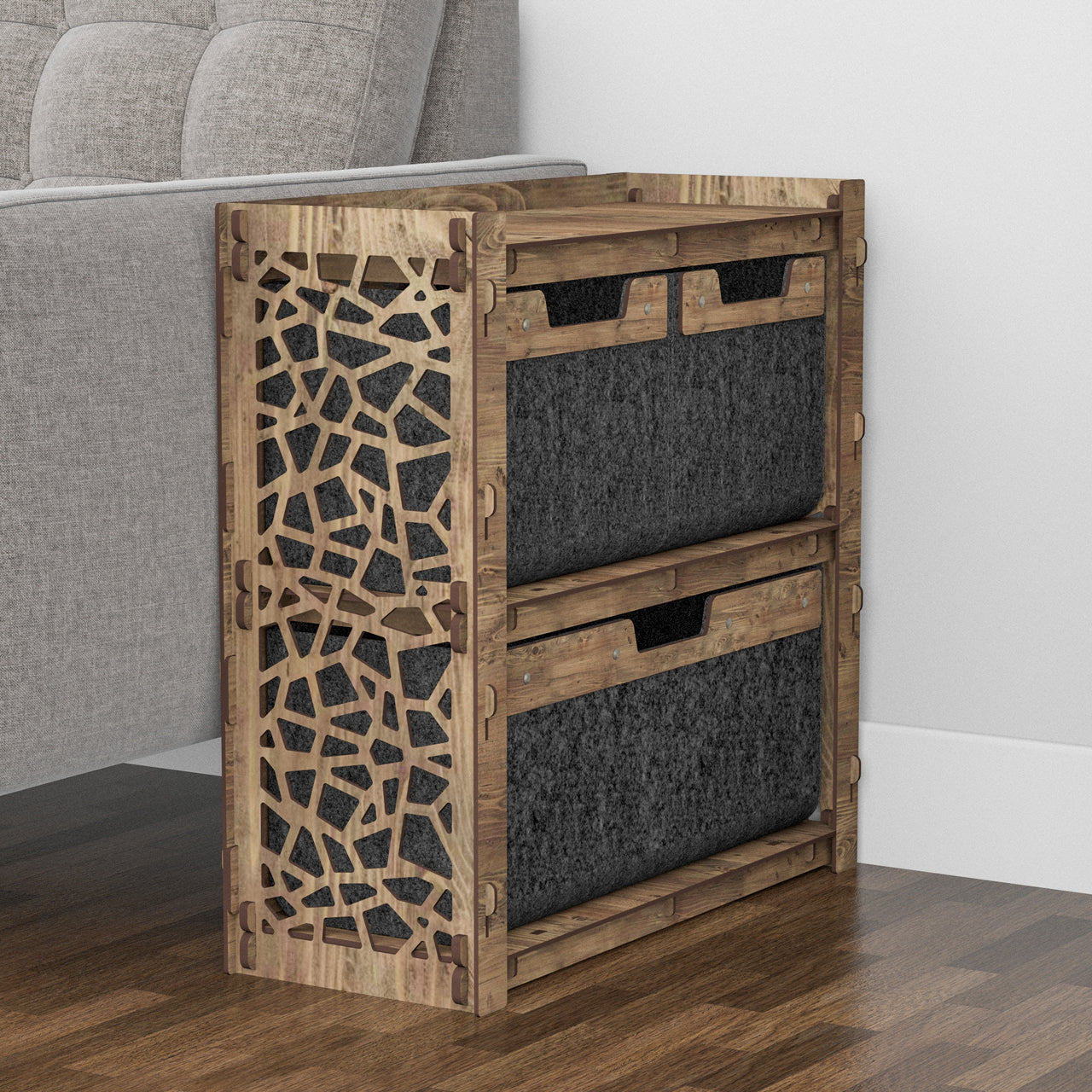 Stones Side Table, End Table 3 Drawers [1L 2S BLACK BIN]