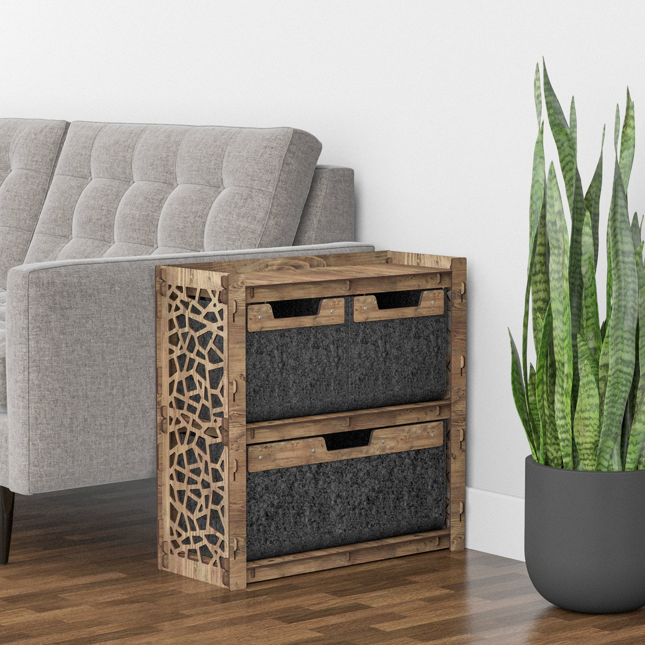 Stones Side Table, End Table 3 Drawers [1L 2S BLACK BIN]