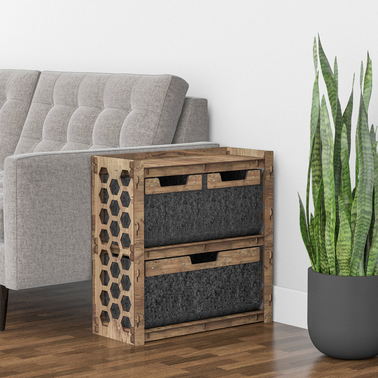 Honeycomb Side Table, End Table 3 Drawers [1L 2S BLACK BIN]