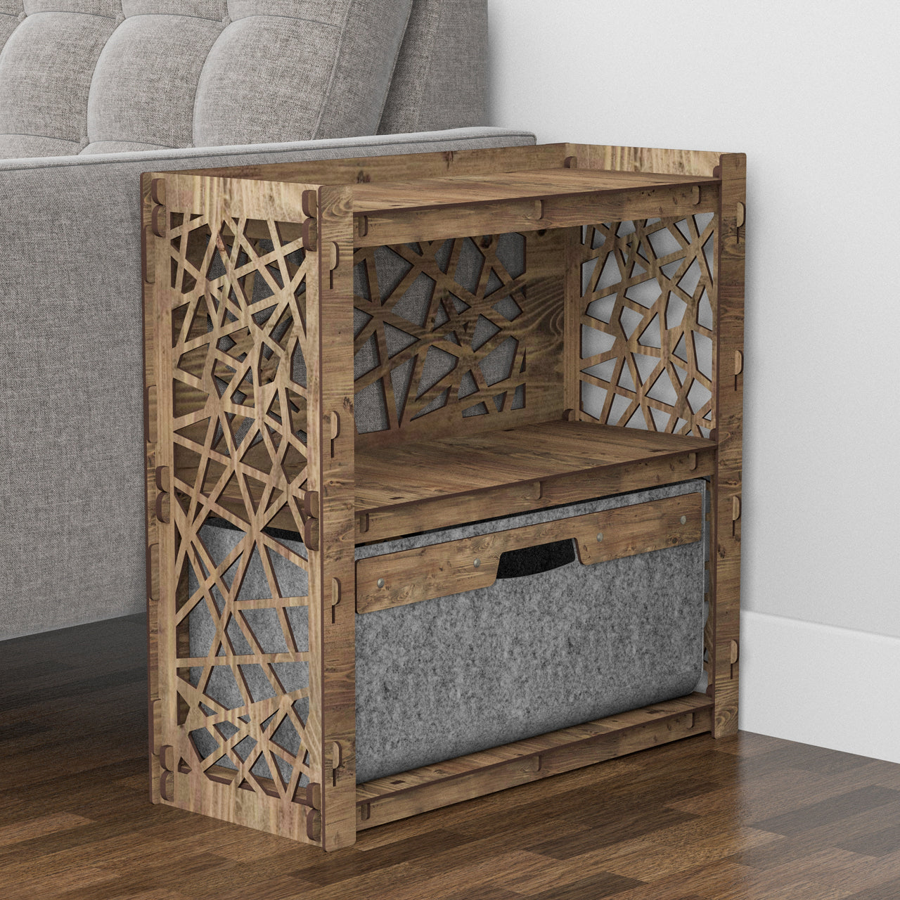 Crystals Side Table, End Table 1 Drawer [1 LARGE GRAY BIN]