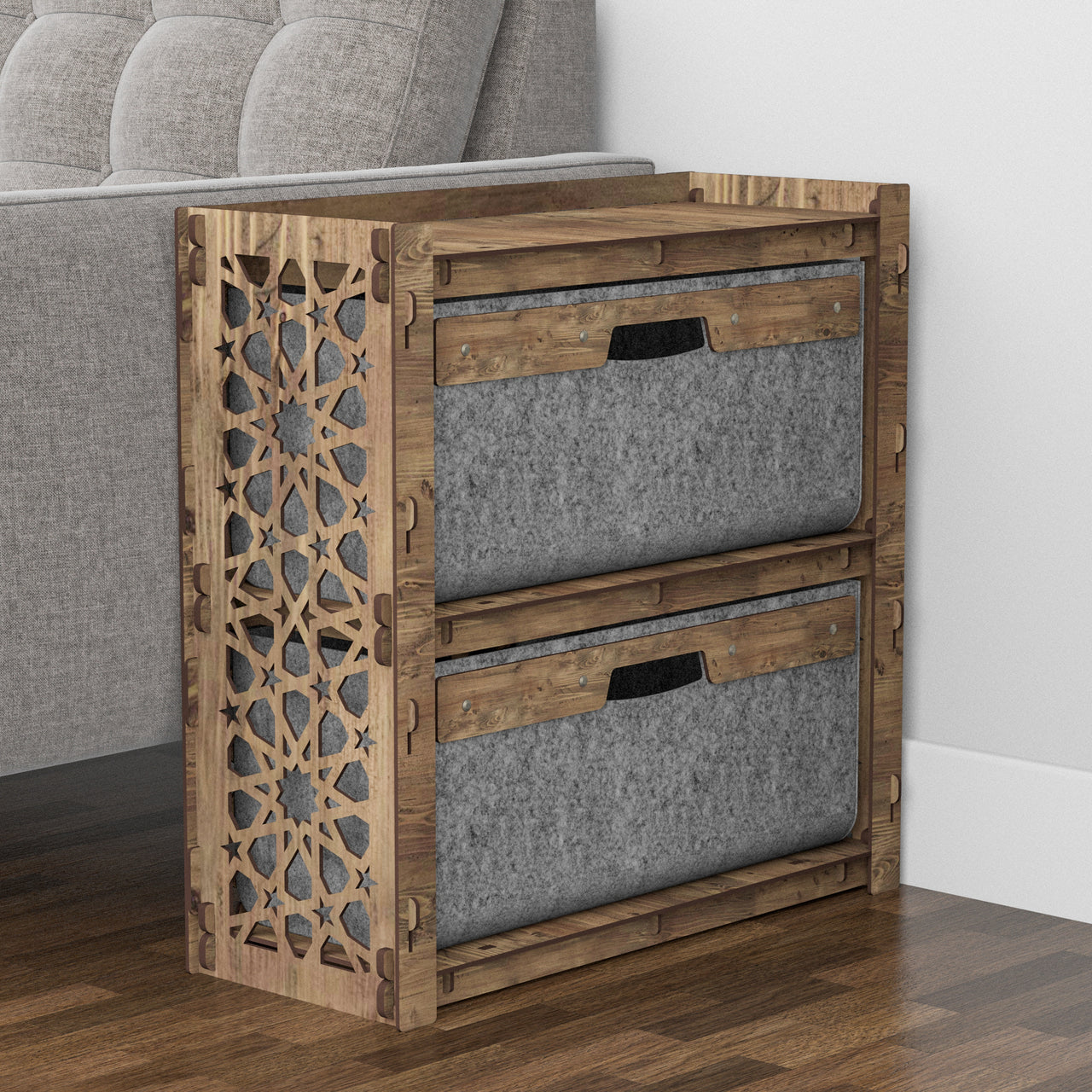 Arabic Side Table, End Table 2 Drawers [2 LARGE GRAY BINS]