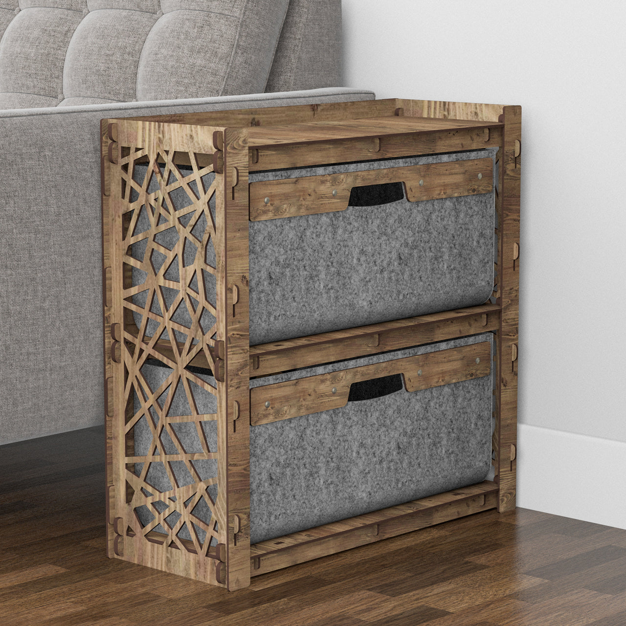 Crystals Side Table, End Table 2 Drawers [2 LARGE GRAY BINS]