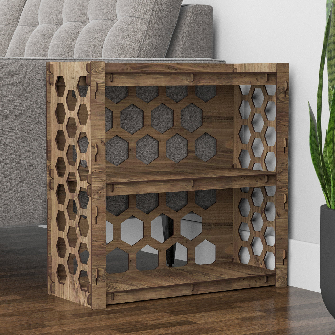 Honeycomb Side Table, End Table 4 Drawers [4 SMALL BLACK BIN]