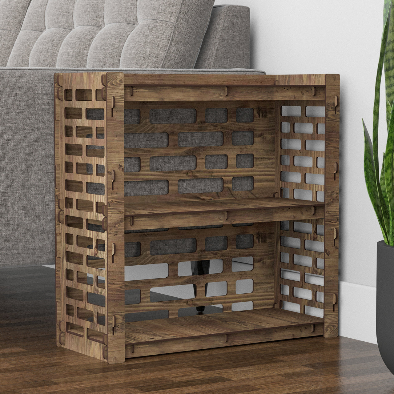 Brickwall Side Table, End Table 3 Drawers [1L 2S BLACK BINS]