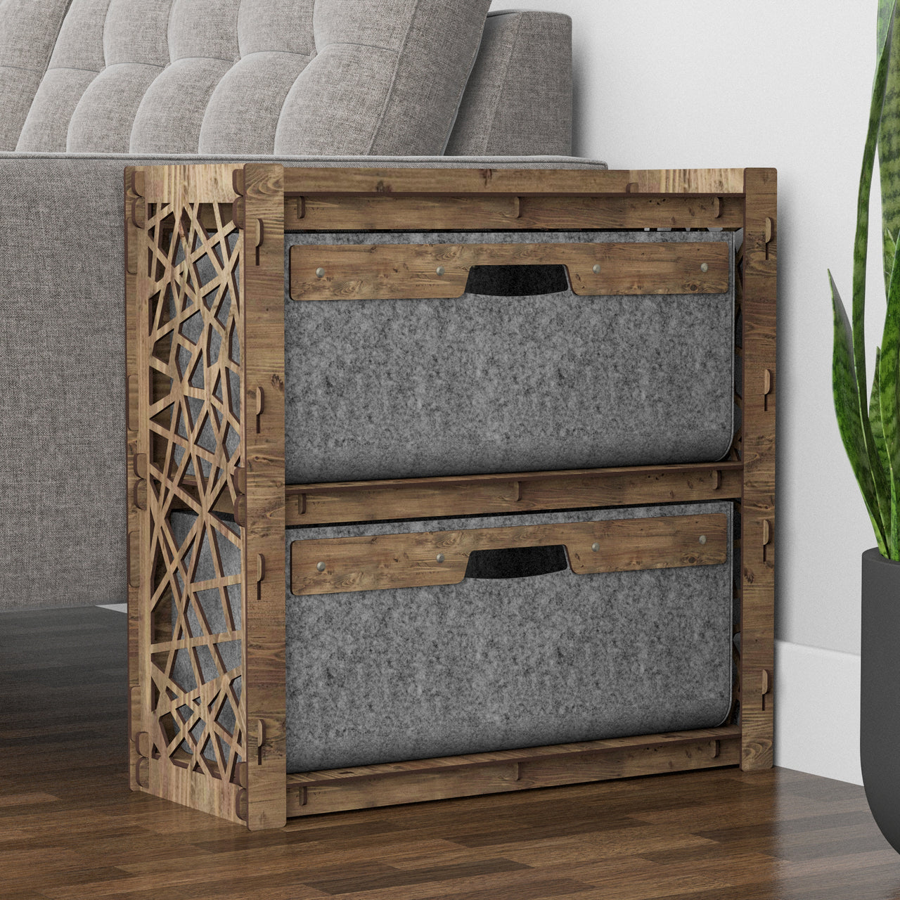 Crystals Side Table, End Table 2 Drawers [2 LARGE GRAY BINS]