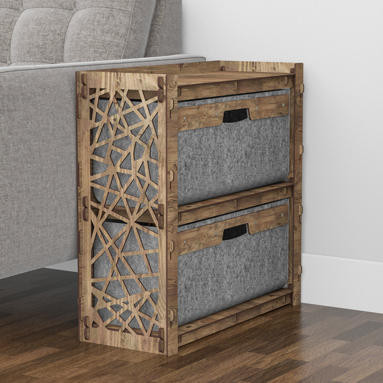 Crystals Side Table, End Table 2 Drawers [2 LARGE GRAY BINS]