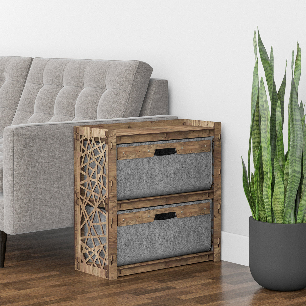 Crystals Side Table, End Table 2 Drawers [2 LARGE GRAY BINS]