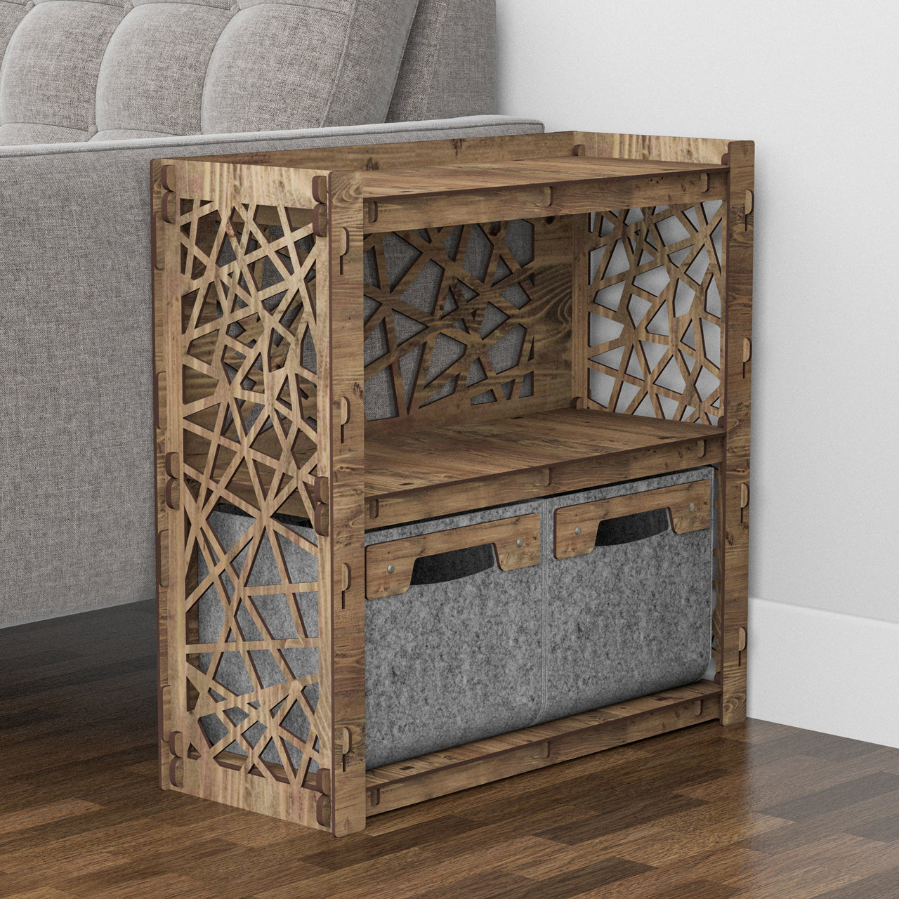 Crystals Side Table, End Table 2 Drawers [2 SMALL GRAY BINS]