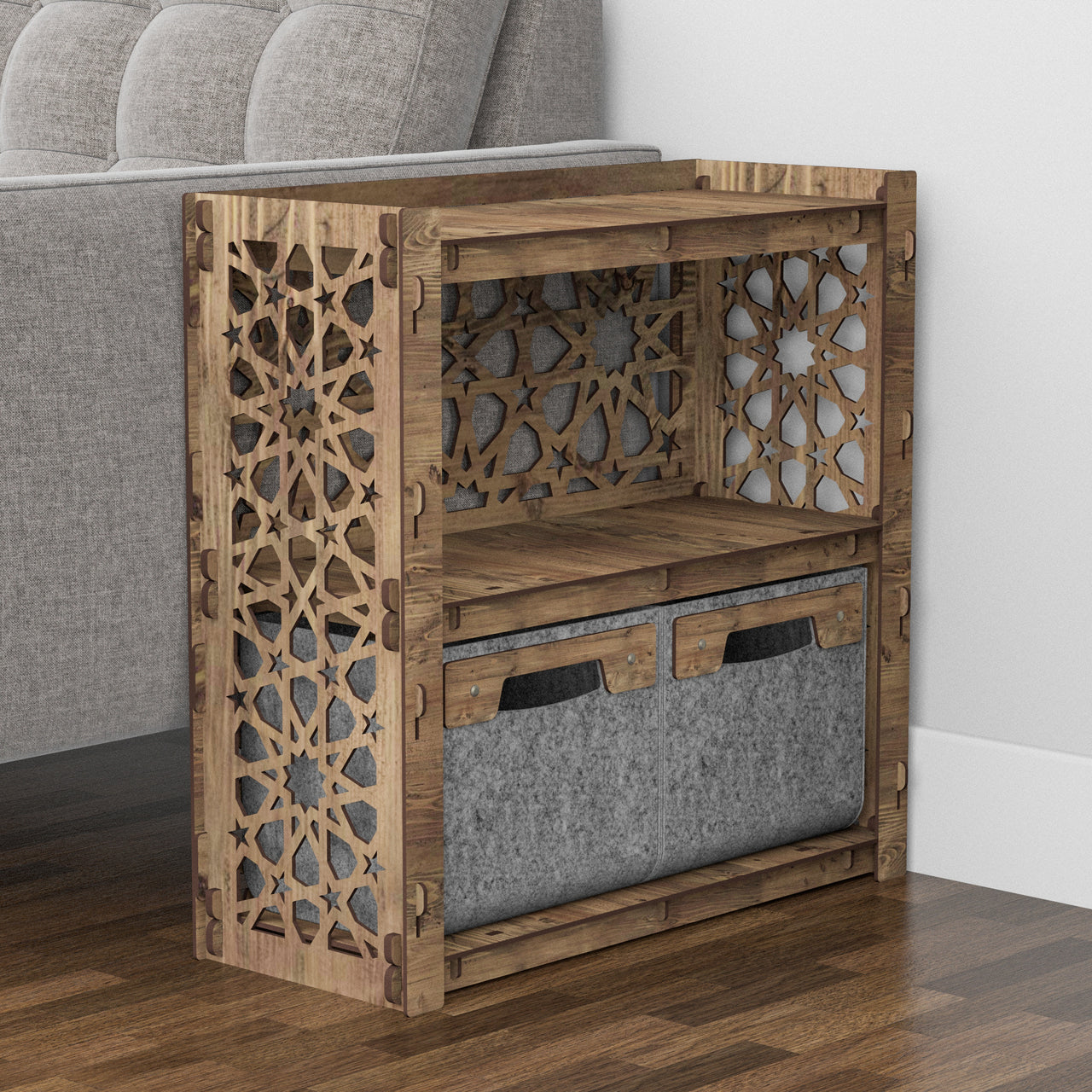 Arabic Side Table, End Table 2 Drawers [2 SMALL GRAY BINS]