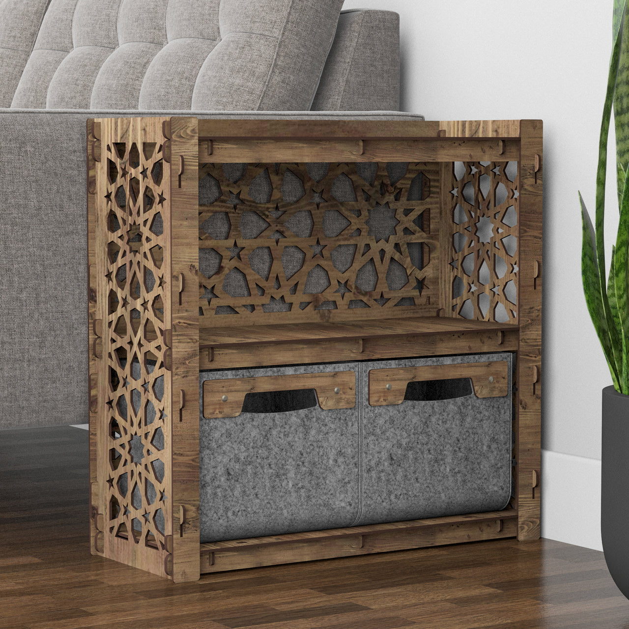 Arabic Side Table, End Table 2 Drawers [2 SMALL GRAY BINS]