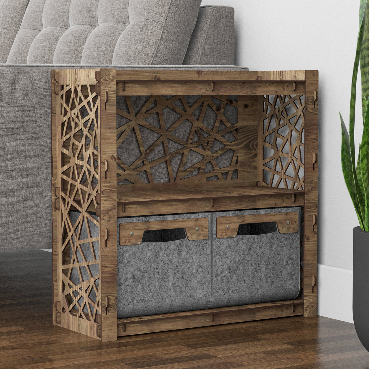 Crystals Side Table, End Table 2 Drawers [2 SMALL GRAY BINS]