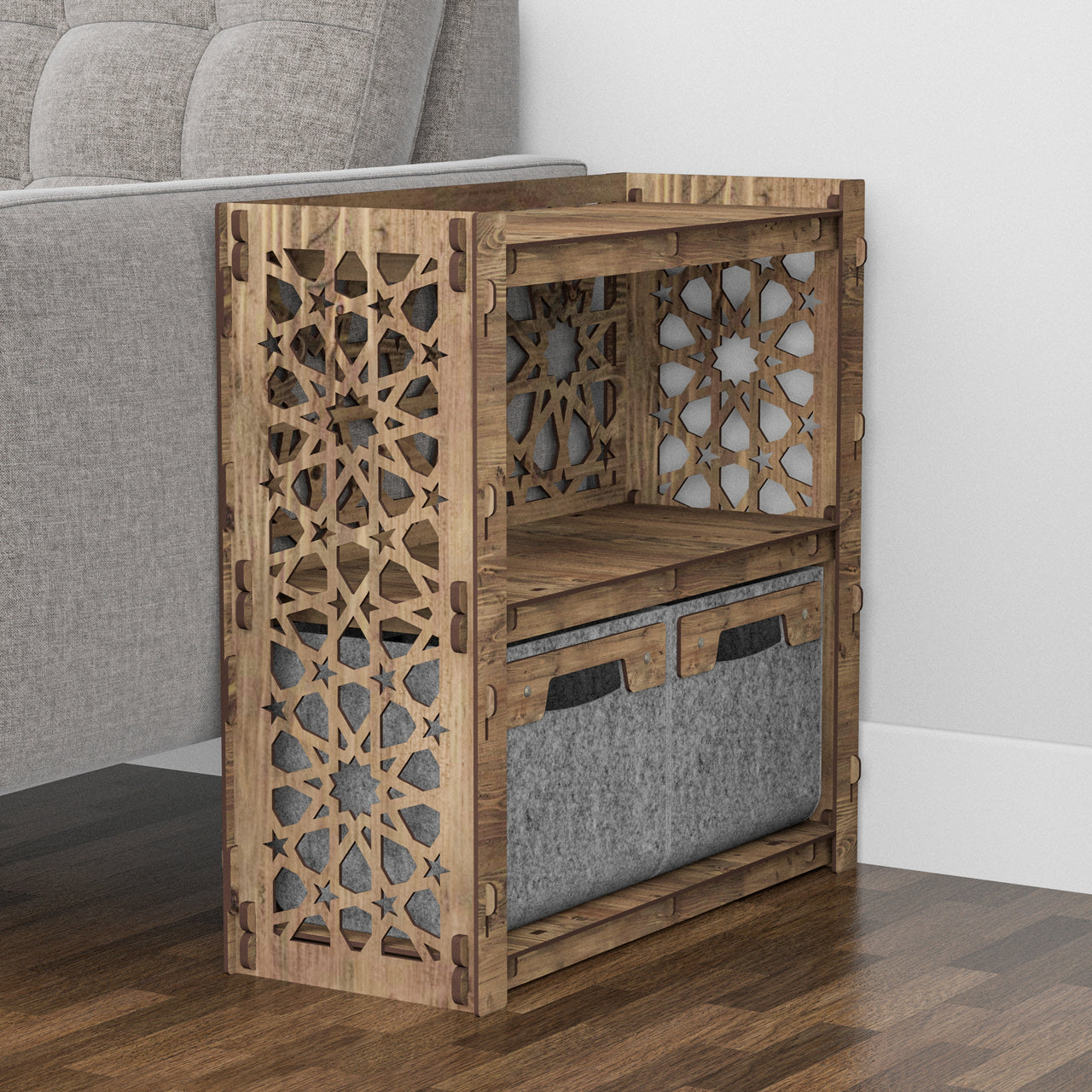 Arabic Side Table, End Table 2 Drawers [2 SMALL GRAY BINS]