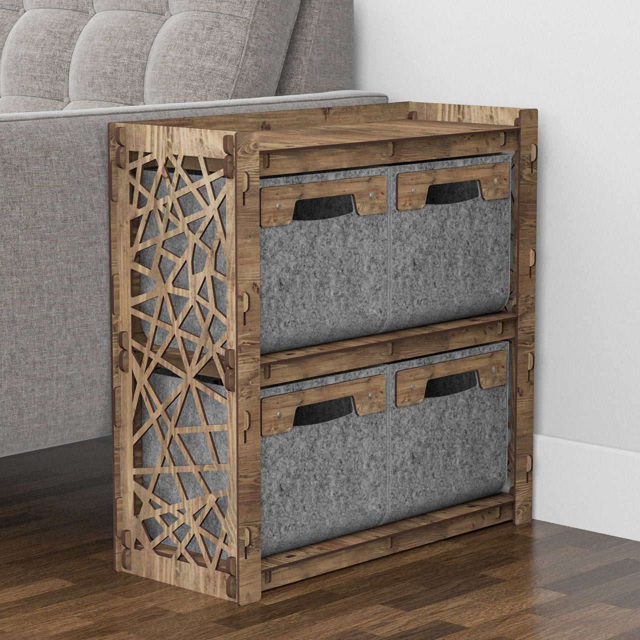 Crystals Side Table, End Table 4 Drawers [4 SMALL GRAY BINS]