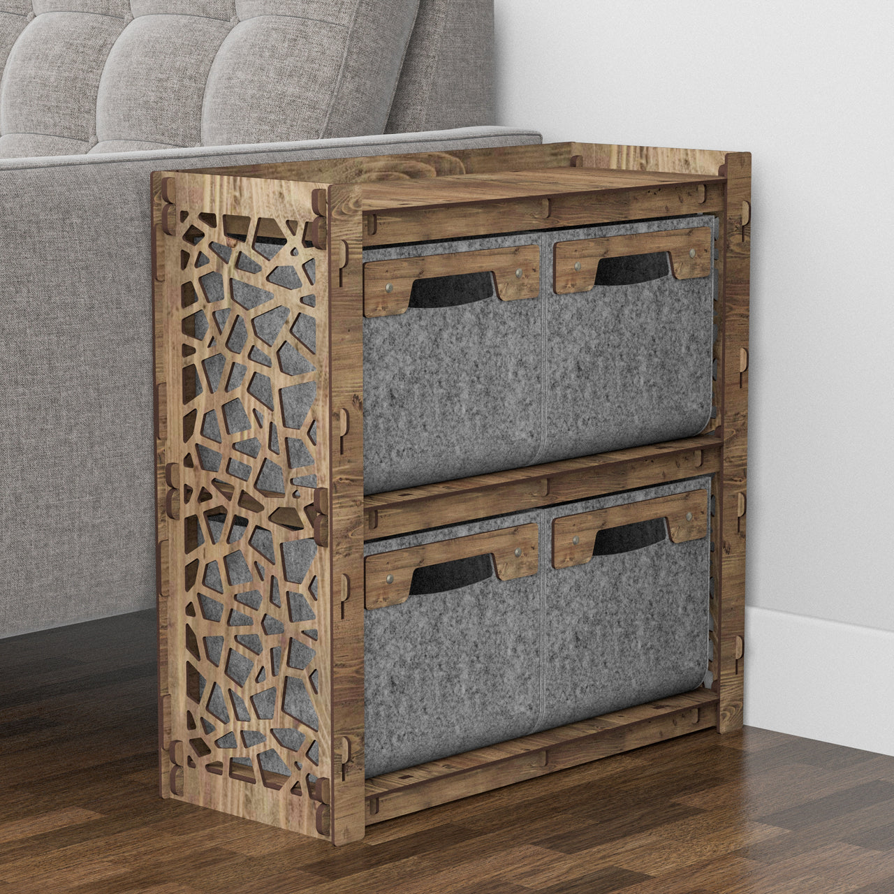 Stones Side Table, End Table 4 Drawers [4 SMALL GRAY BIN]