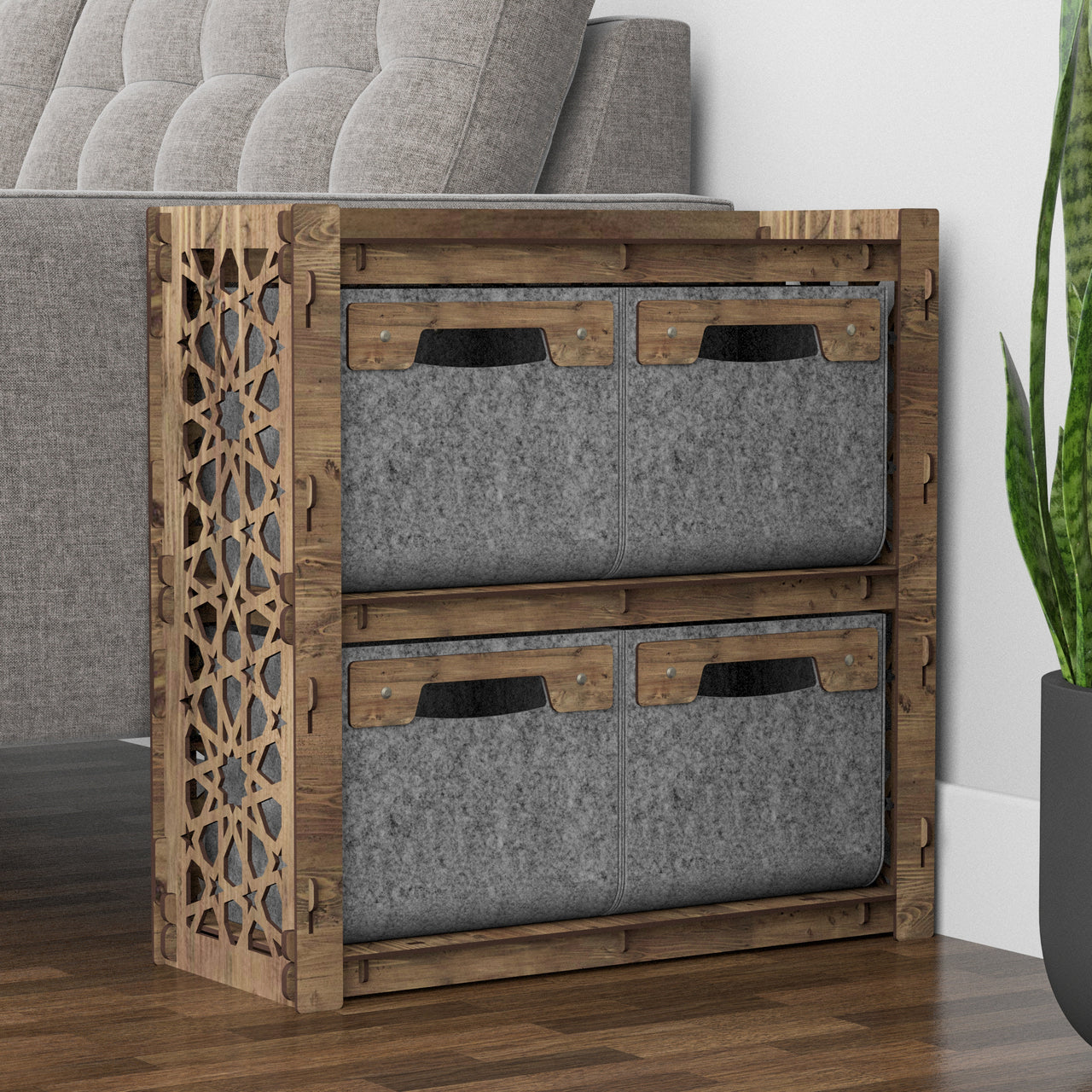 Arabic Side Table, End Table 4 Drawers [4 SMALL GRAY BINS]