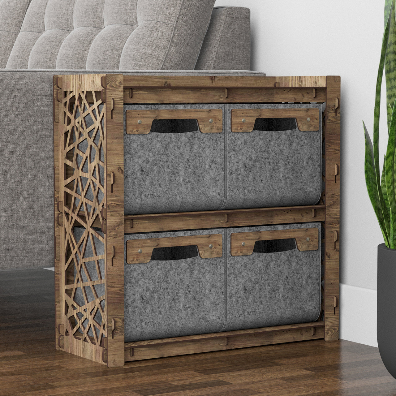 Crystals Side Table, End Table 4 Drawers [4 SMALL GRAY BINS]