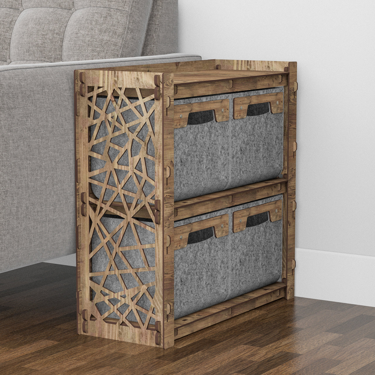 Crystals Side Table, End Table 4 Drawers [4 SMALL GRAY BINS]