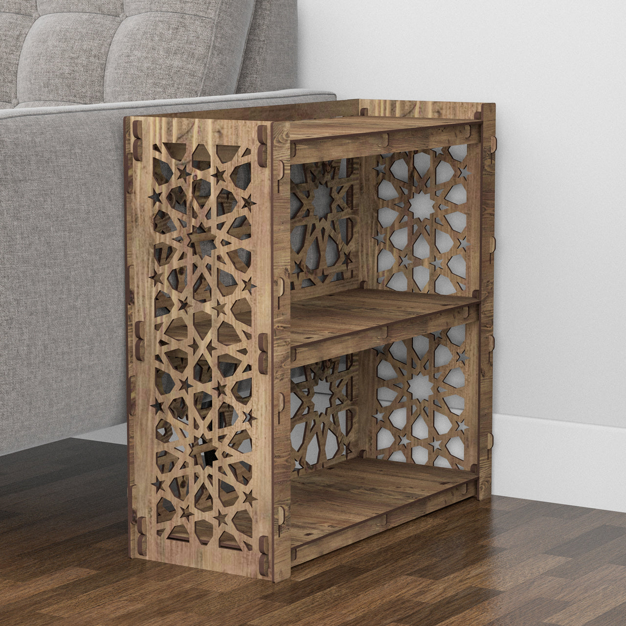 Arabic Side Table, End Table 2 Drawers [2 SMALL GRAY BINS]