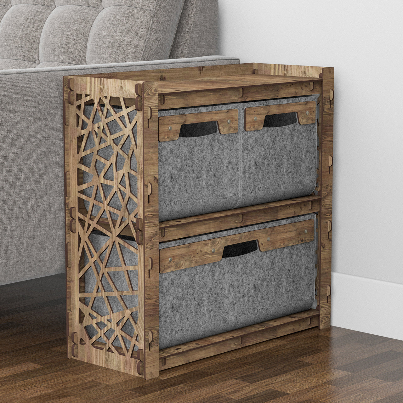 Crystals Side Table, End Table 3 Drawers [1L 2S GRAY BINS]