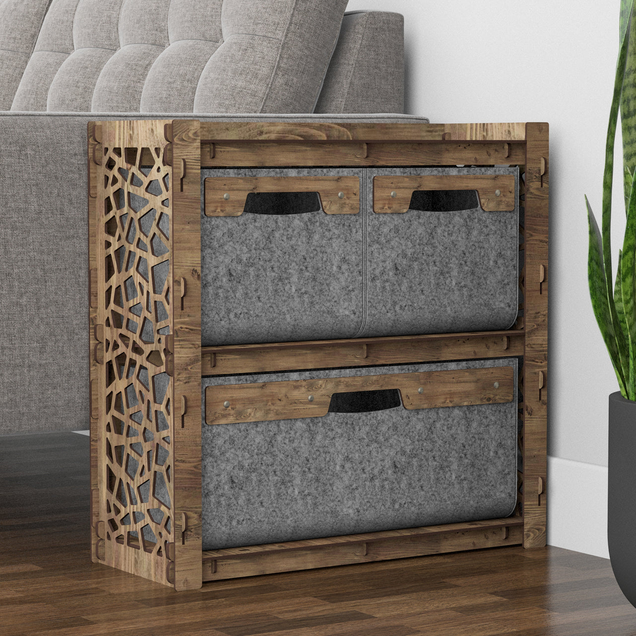 Stones Side Table, End Table 3 Drawers [1L 2S GRAY BIN]