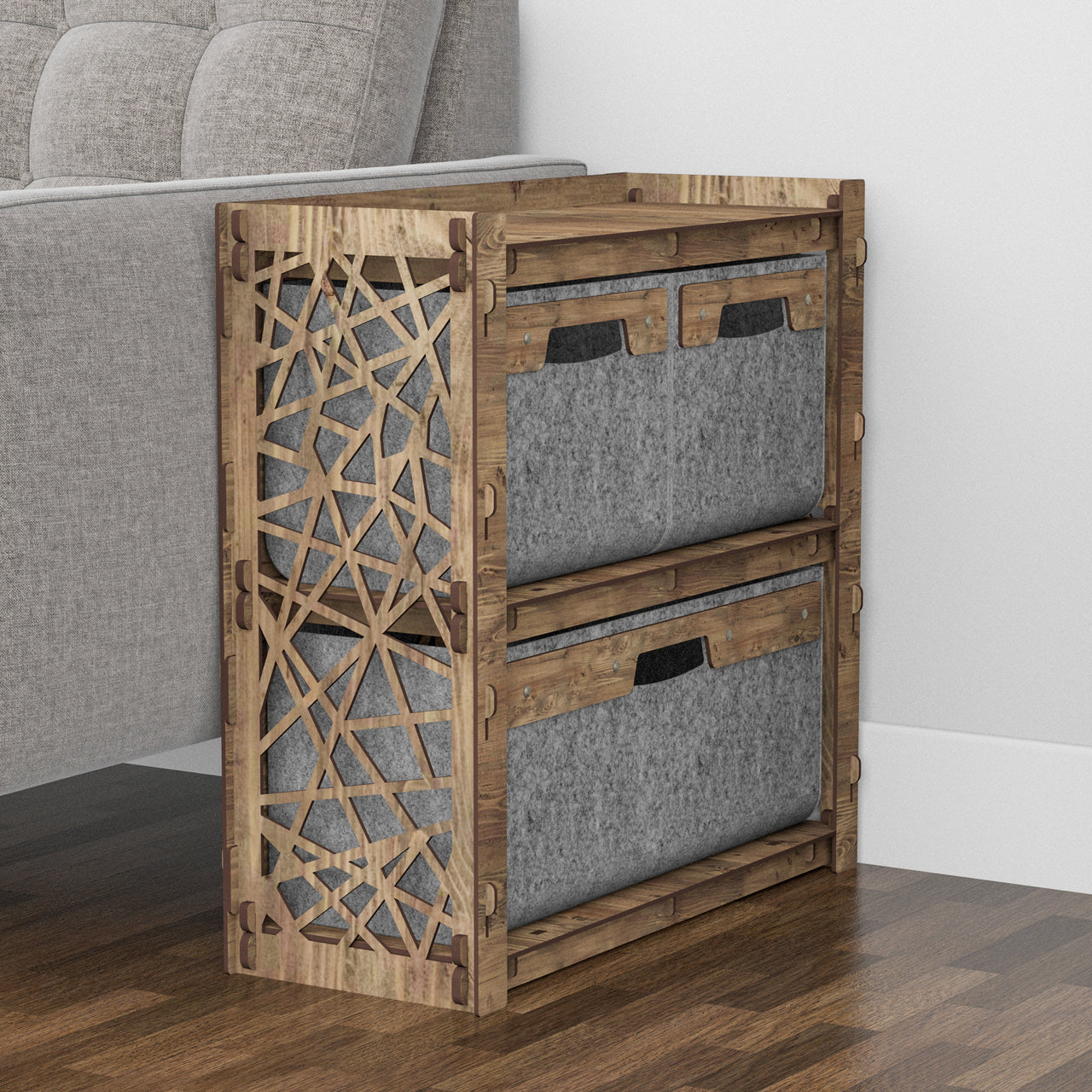 Crystals Side Table, End Table 3 Drawers [1L 2S GRAY BINS]