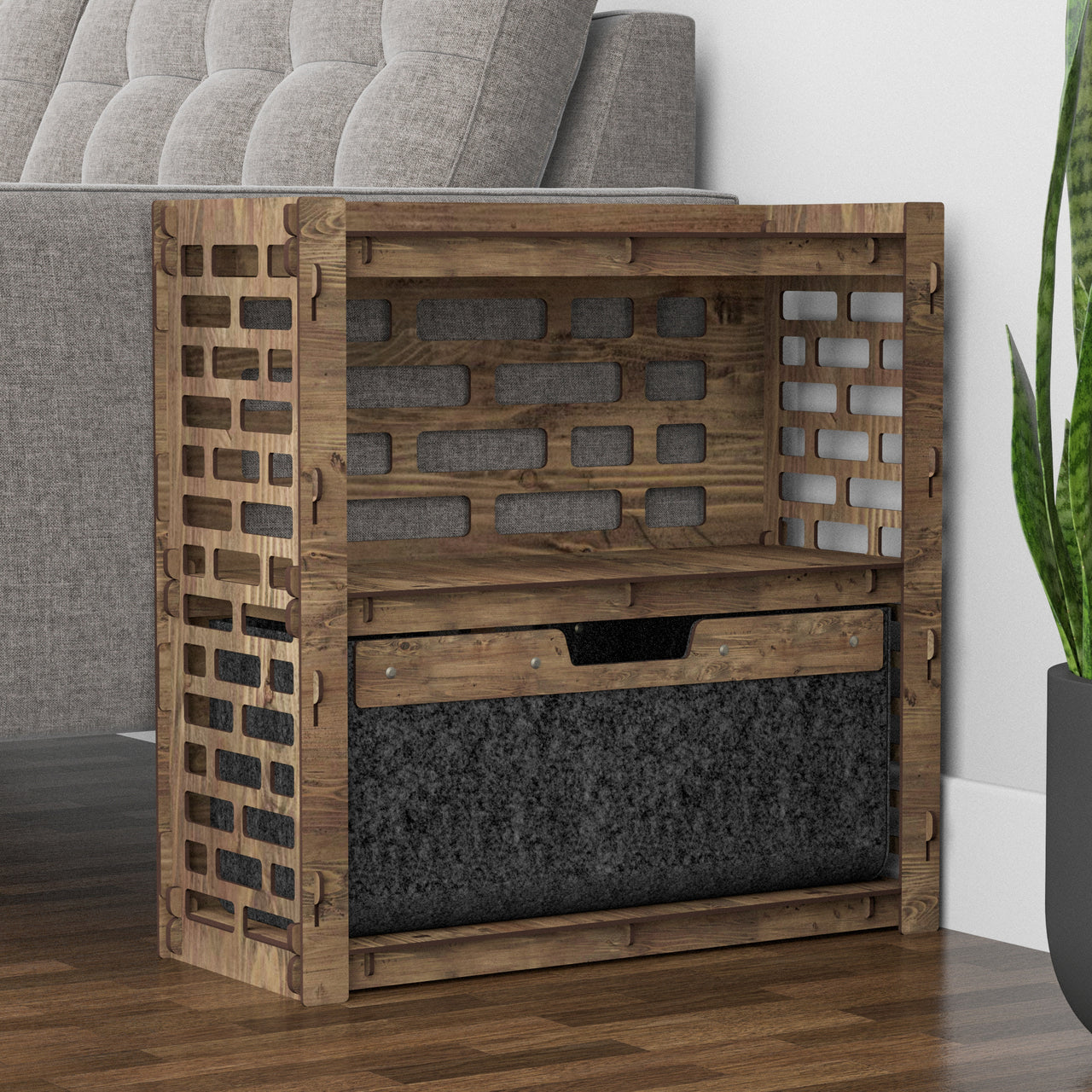 Brickwall Side Table, End Table 1 Drawer [1 LARGE BLACK BIN]