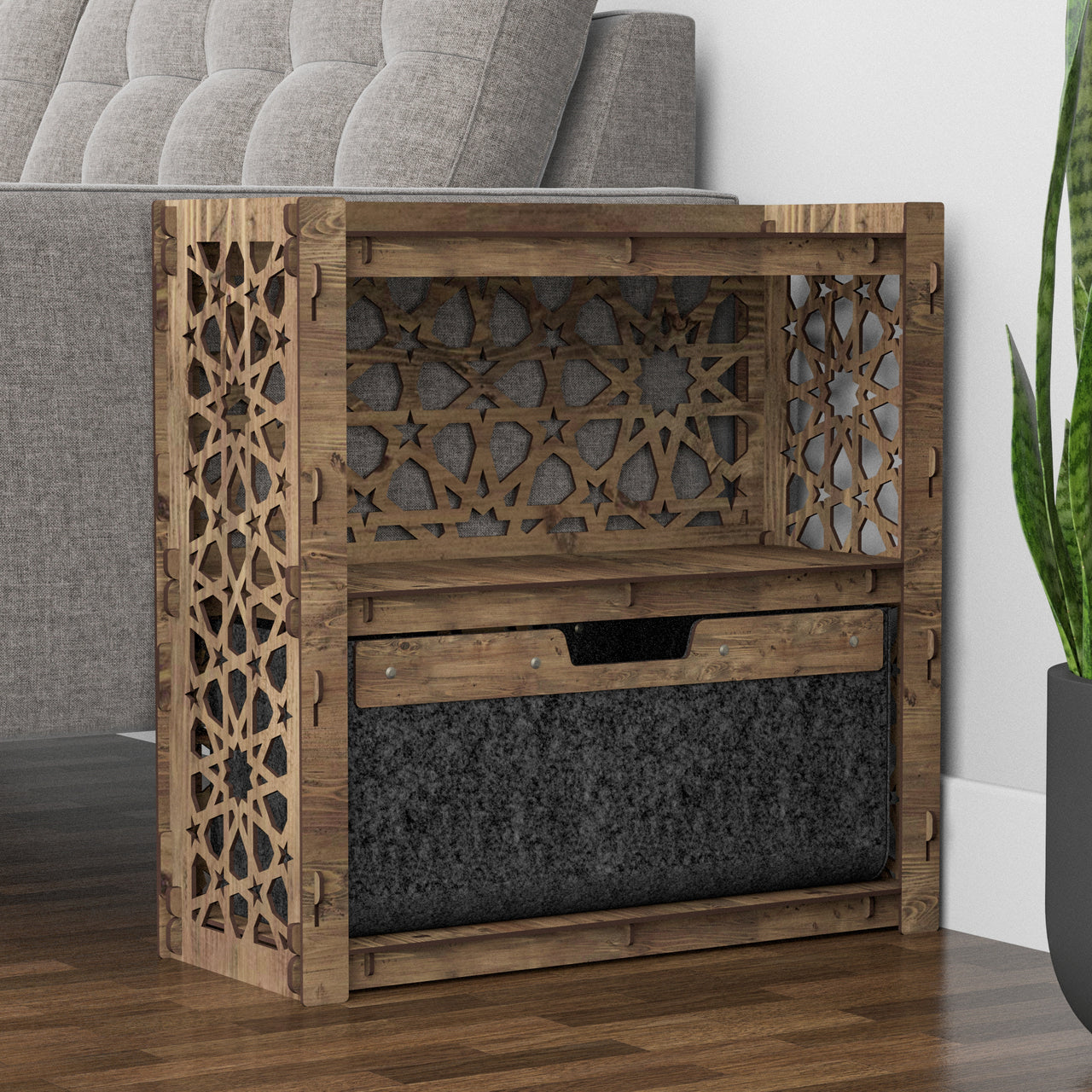 Arabic Side Table, End Table 1 Drawer [1 LARGE BLACK BIN]