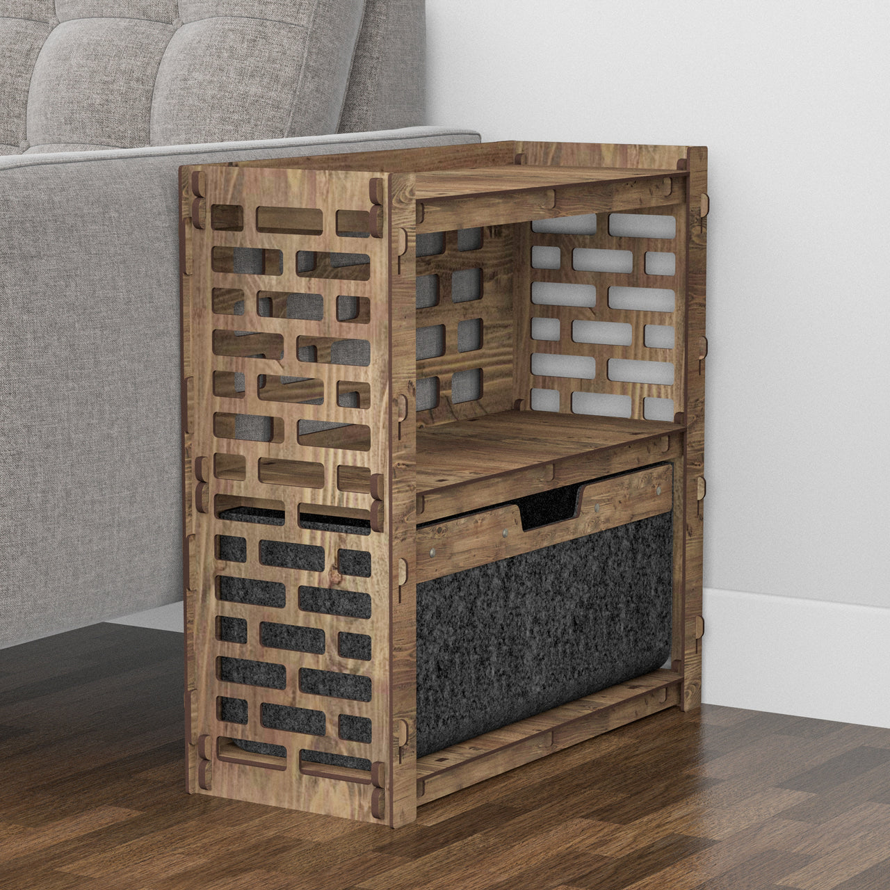 Brickwall Side Table, End Table 1 Drawer [1 LARGE BLACK BIN]