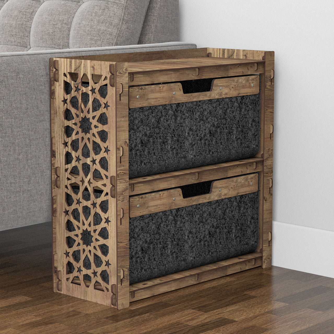 Arabic Side Table, End Table 2 Drawers [2 LARGE BLACK BINS]