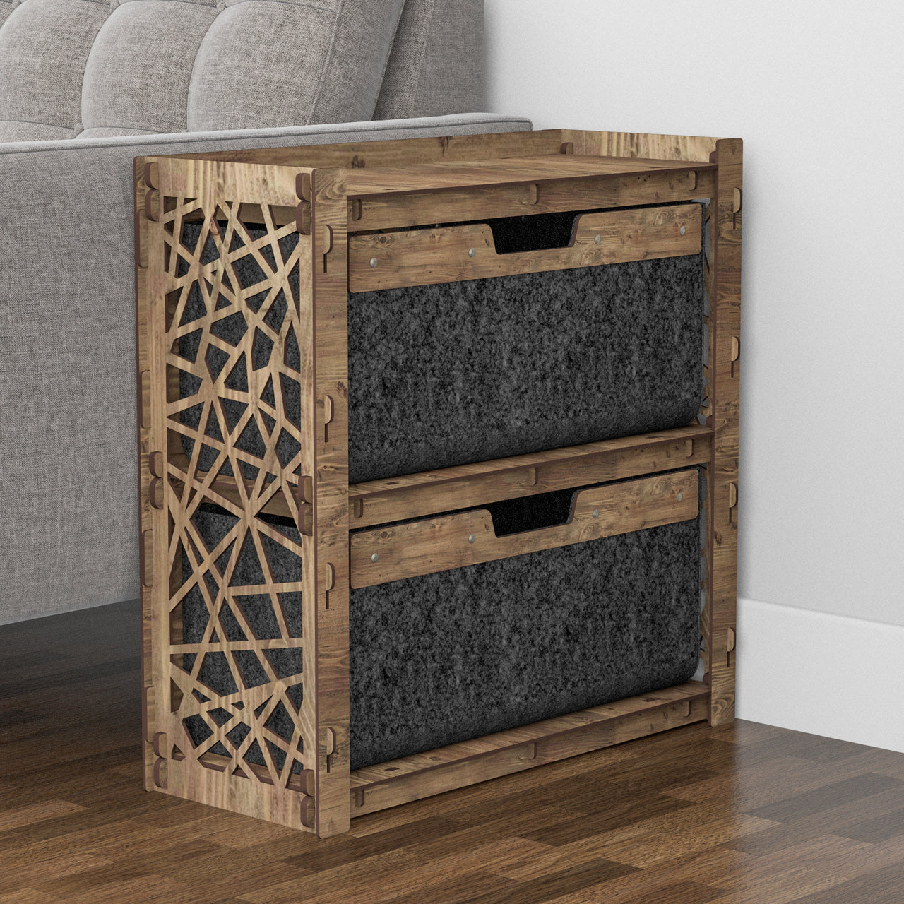 Crystals Side Table, End Table 2 Drawers [2 LARGE BLACK BINS]