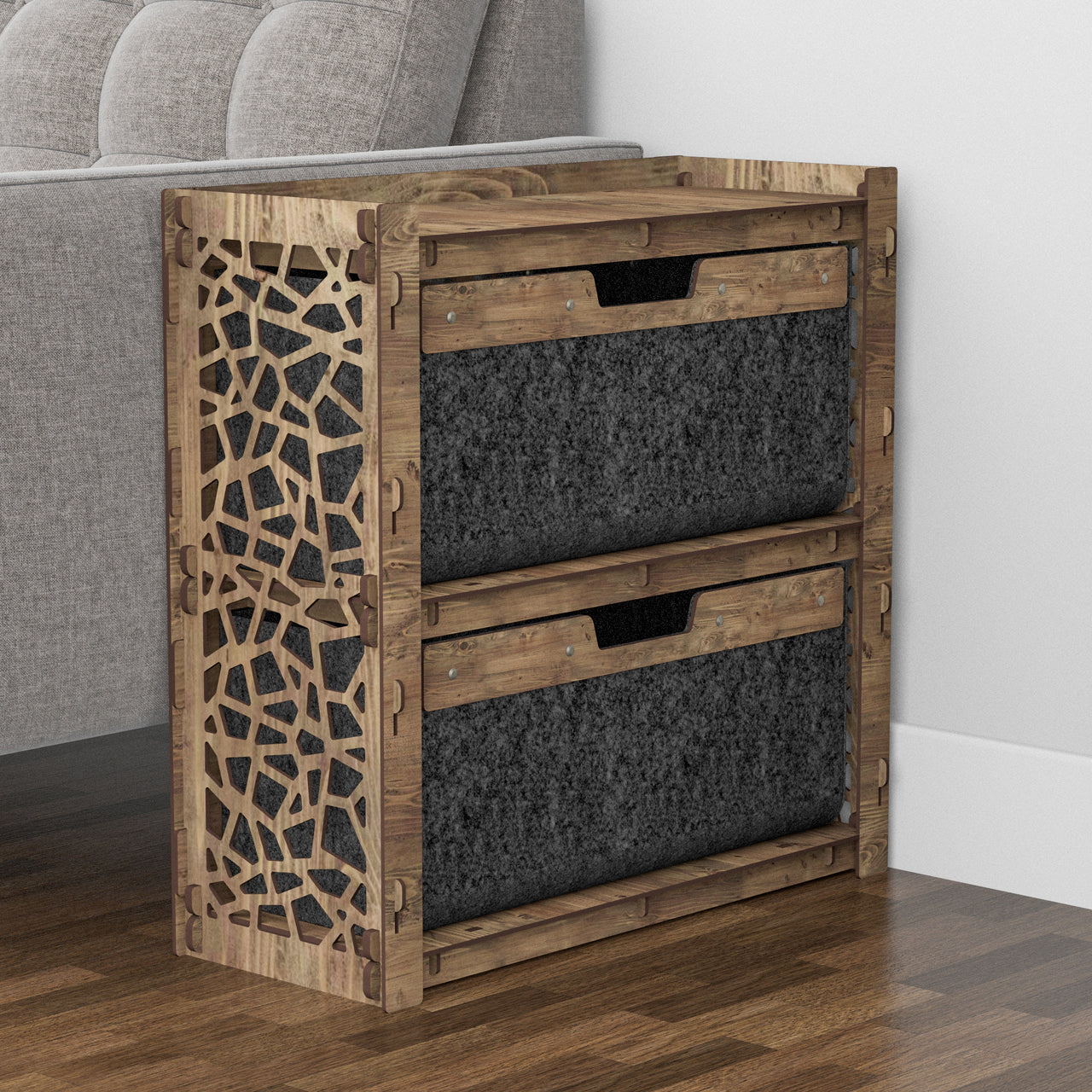 Stones Side Table, End Table 2 Drawers [2 LARGE BLACK BIN]