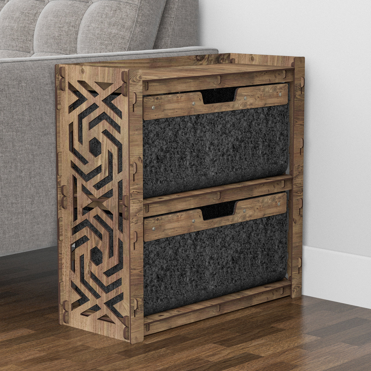 Solar Side Table, End Table 2 Drawers [2 LARGE BLACK BINS]