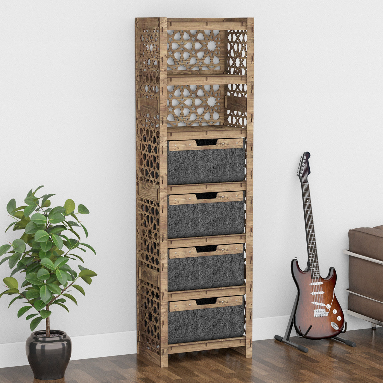 Arabic Tall 4 Drawer Storage Tower [4 LARGE BLACK BINS]