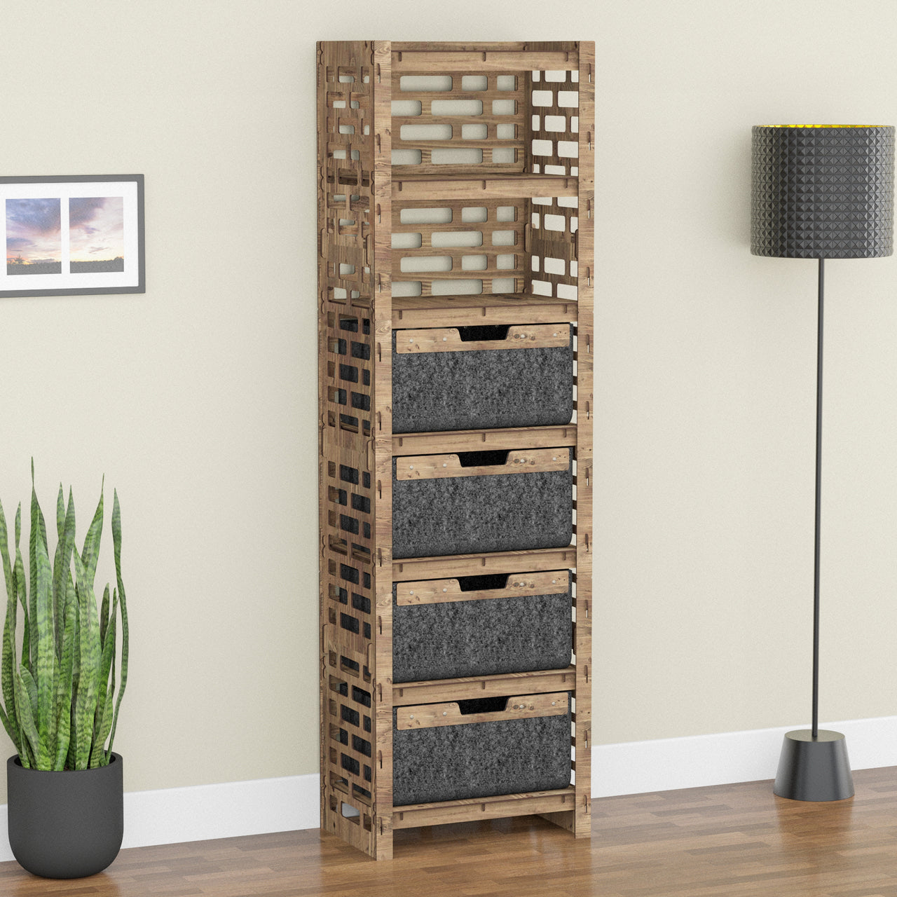 Brickwall Tall 4 Drawer Storage Tower [4 LARGE BLACK BINS]