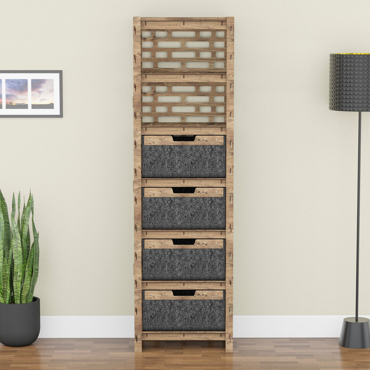 Brickwall Tall 4 Drawer Storage Tower [4 LARGE BLACK BINS]