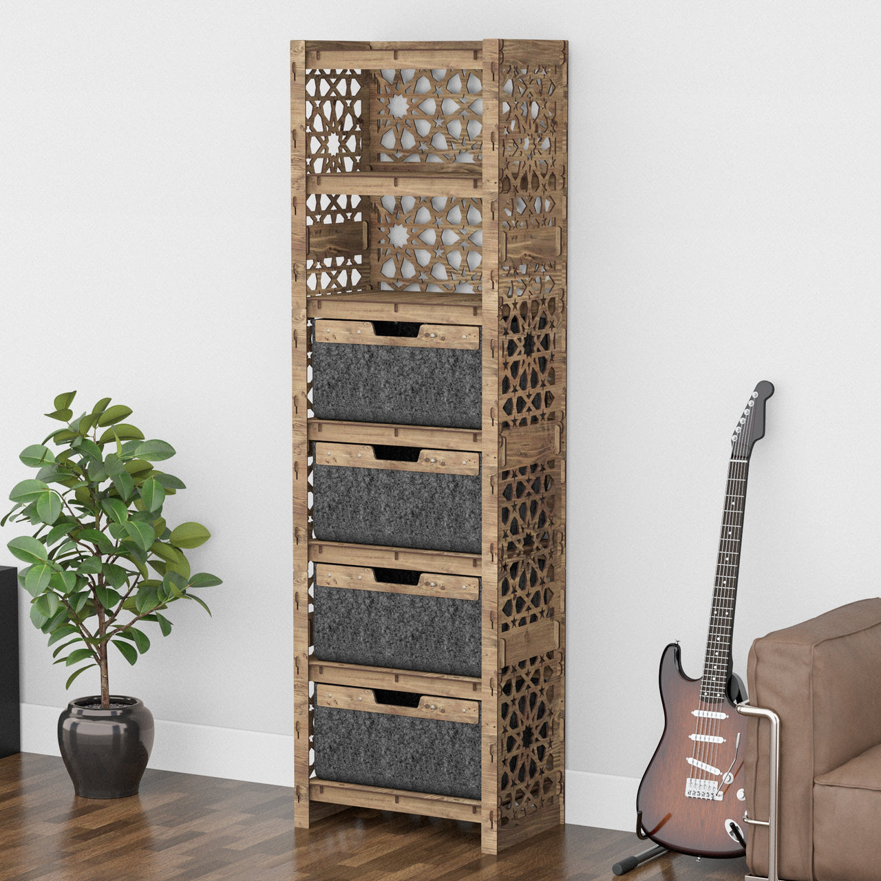 Arabic Tall 4 Drawer Storage Tower [4 LARGE BLACK BINS]