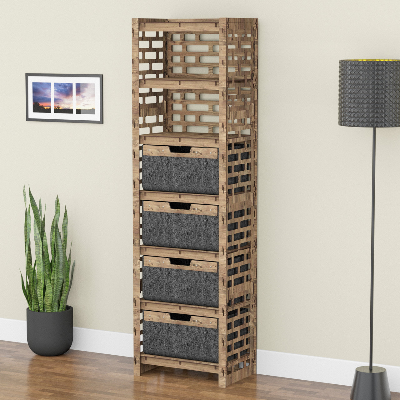 Brickwall Tall 4 Drawer Storage Tower [4 LARGE BLACK BINS]