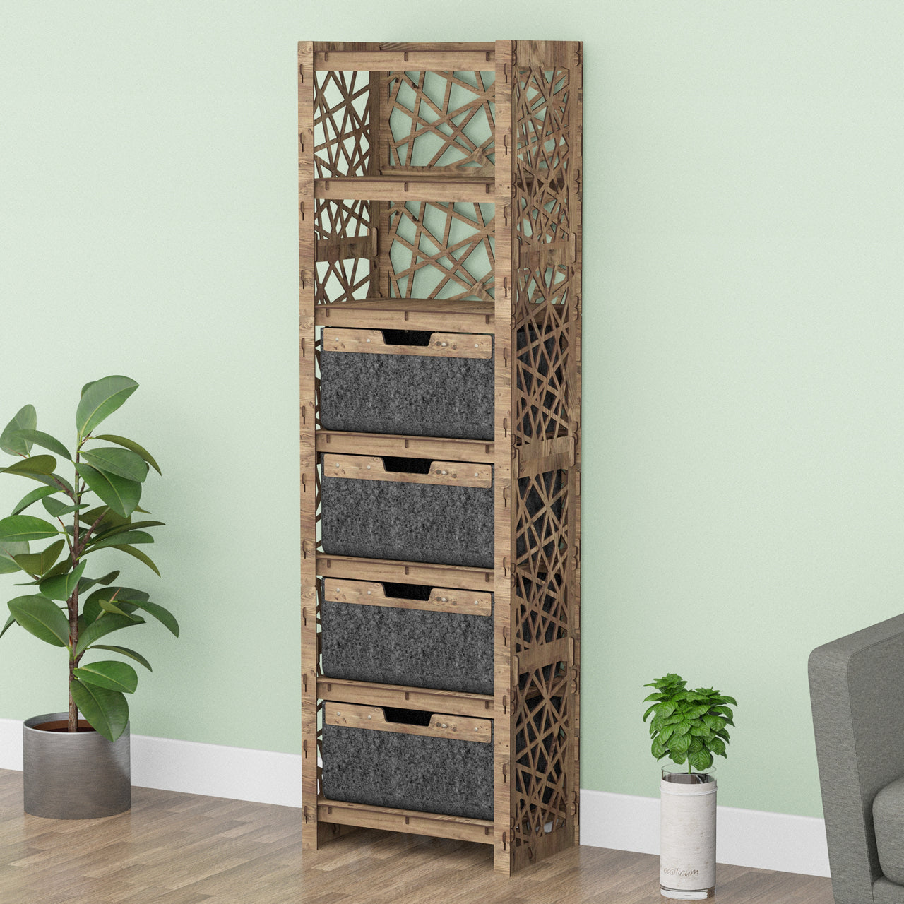 Crystals Tall 4 Drawer Storage Tower [4 LARGE BLACK BINS]