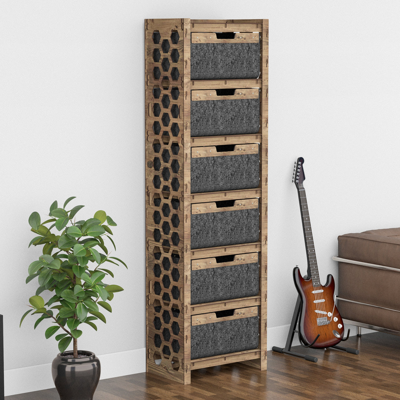 Honeycomb Tall 6 Drawer Storage Tower [6 LARGE BLACK BINS]