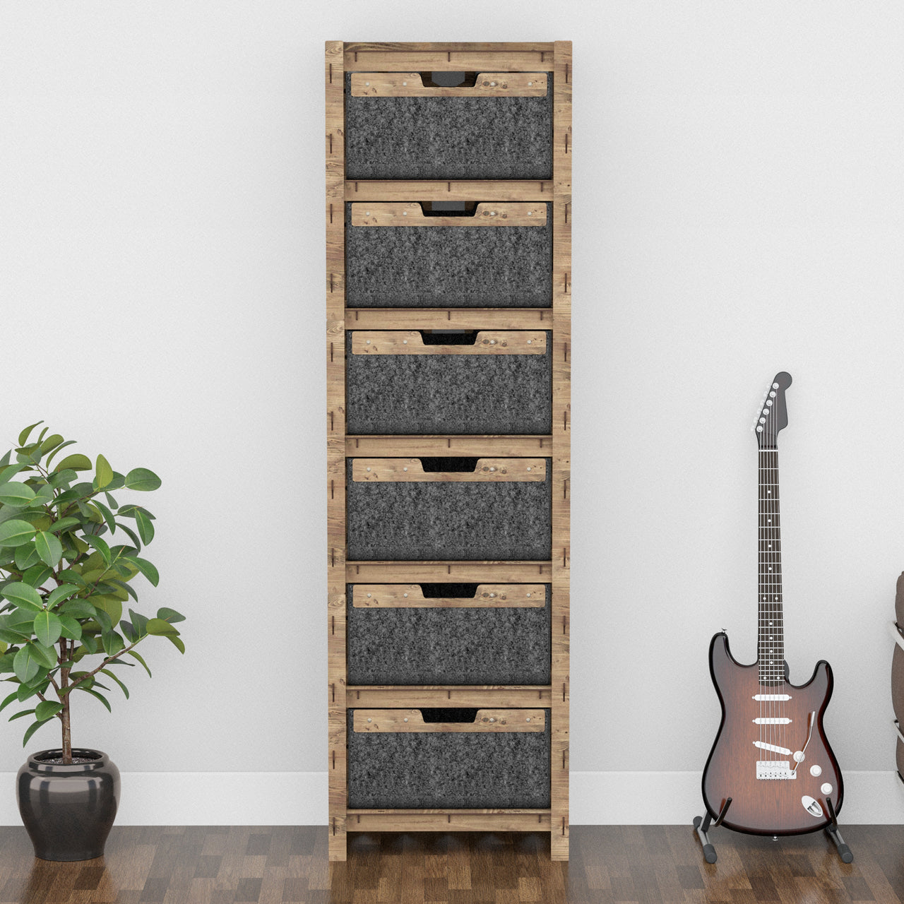 Honeycomb Tall 6 Drawer Storage Tower [6 LARGE BLACK BINS]