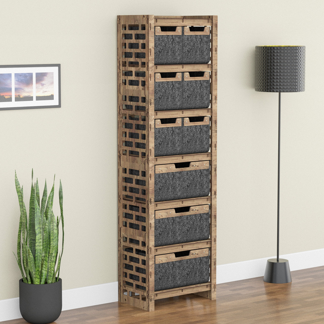 Brickwall Tall 9 Drawer Storage Tower [3L 6S BLACK BINS]