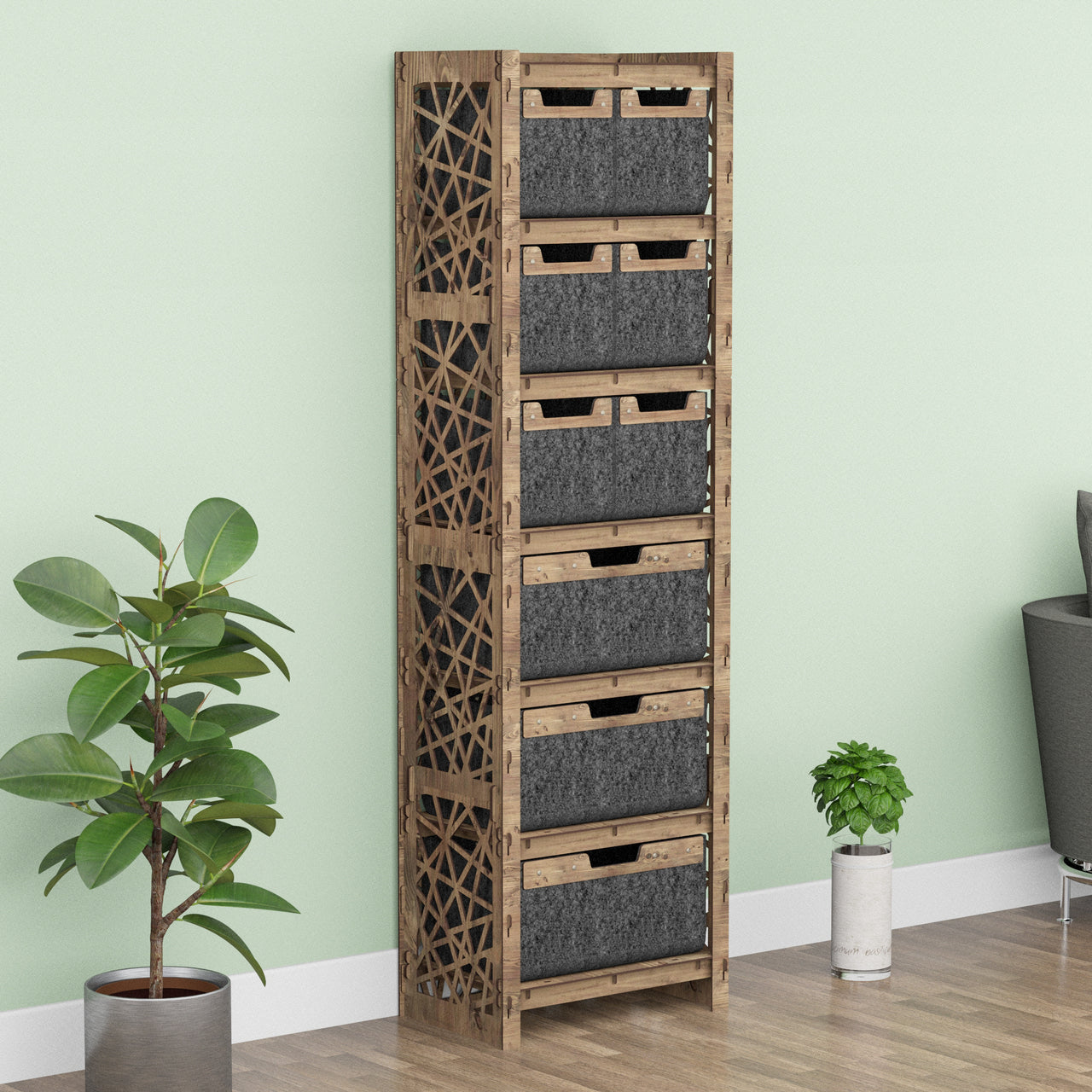 Crystals Tall 9 Drawer Storage Tower [3L 6S BLACK BINS]