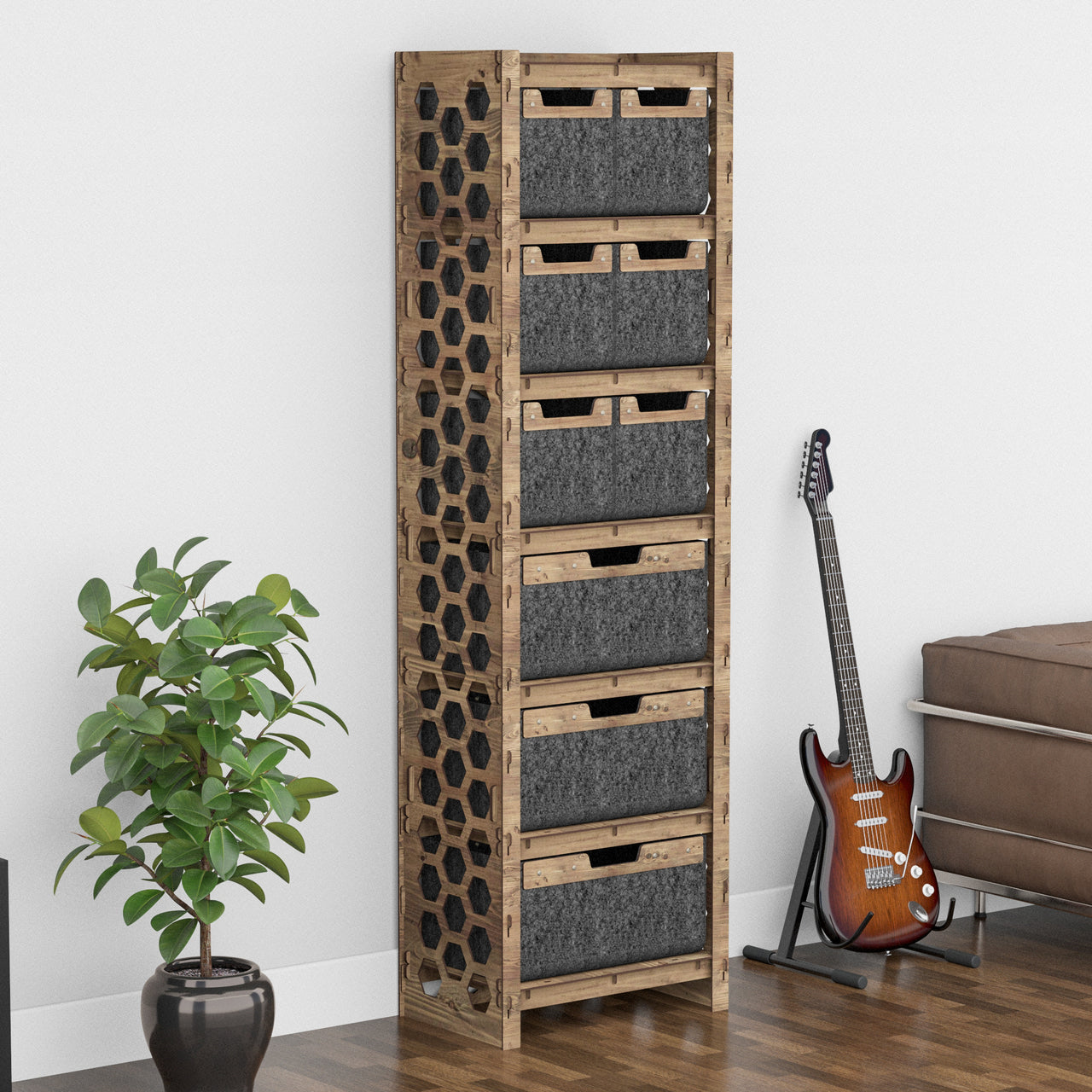 Honeycomb Tall 9 Drawer Storage Tower [3L 6S BLACK BINS]