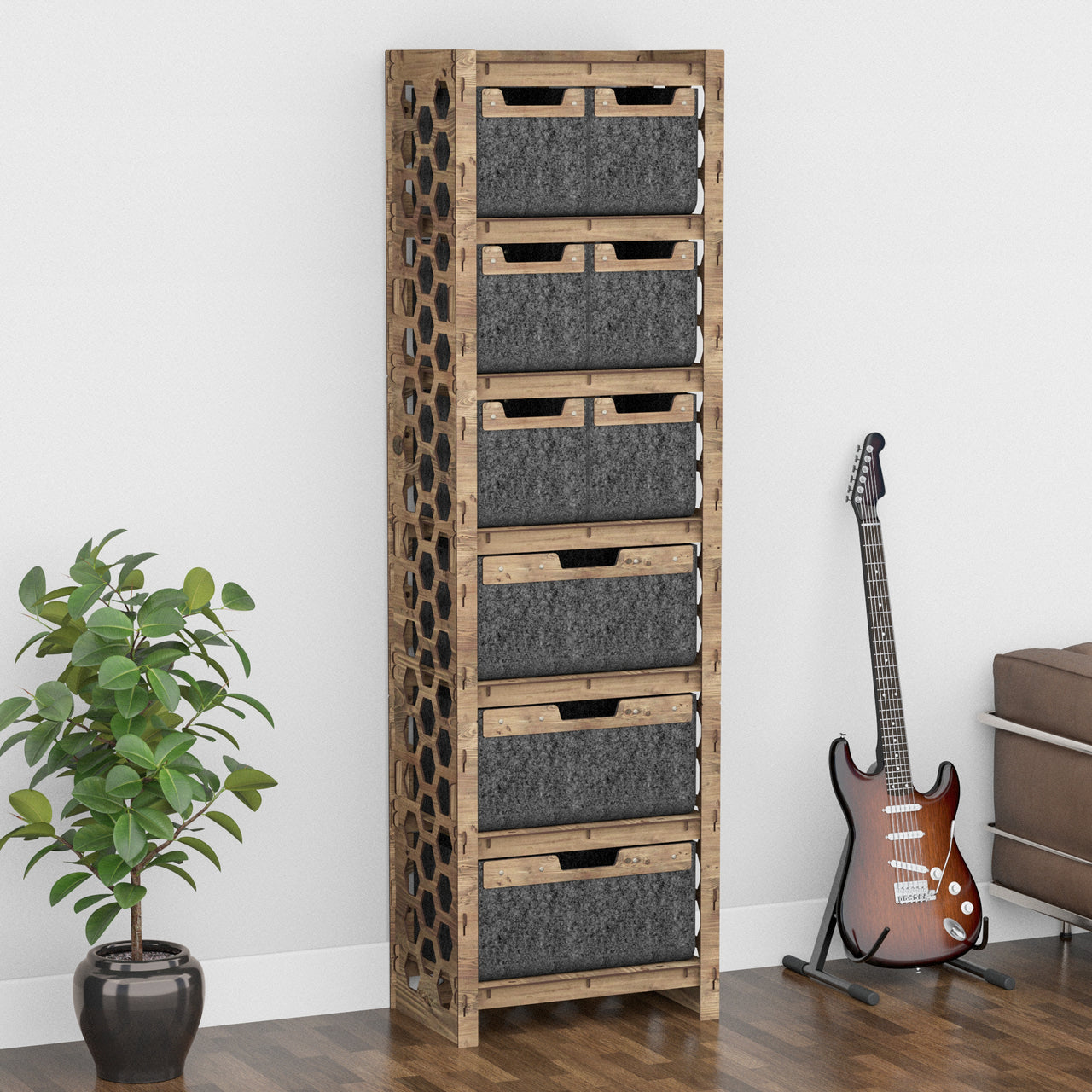 Honeycomb Tall 9 Drawer Storage Tower [3L 6S BLACK BINS]