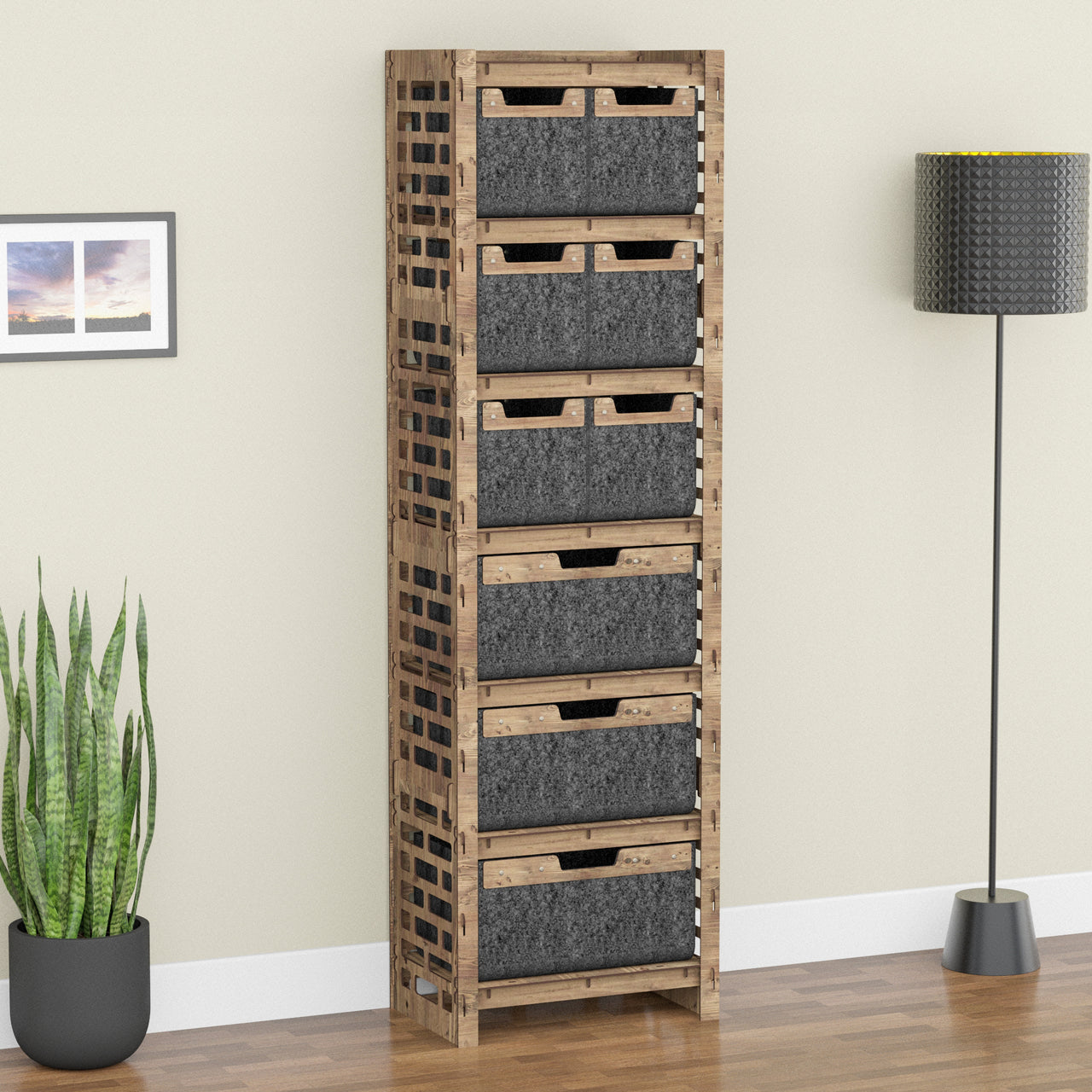 Brickwall Tall 9 Drawer Storage Tower [3L 6S BLACK BINS]