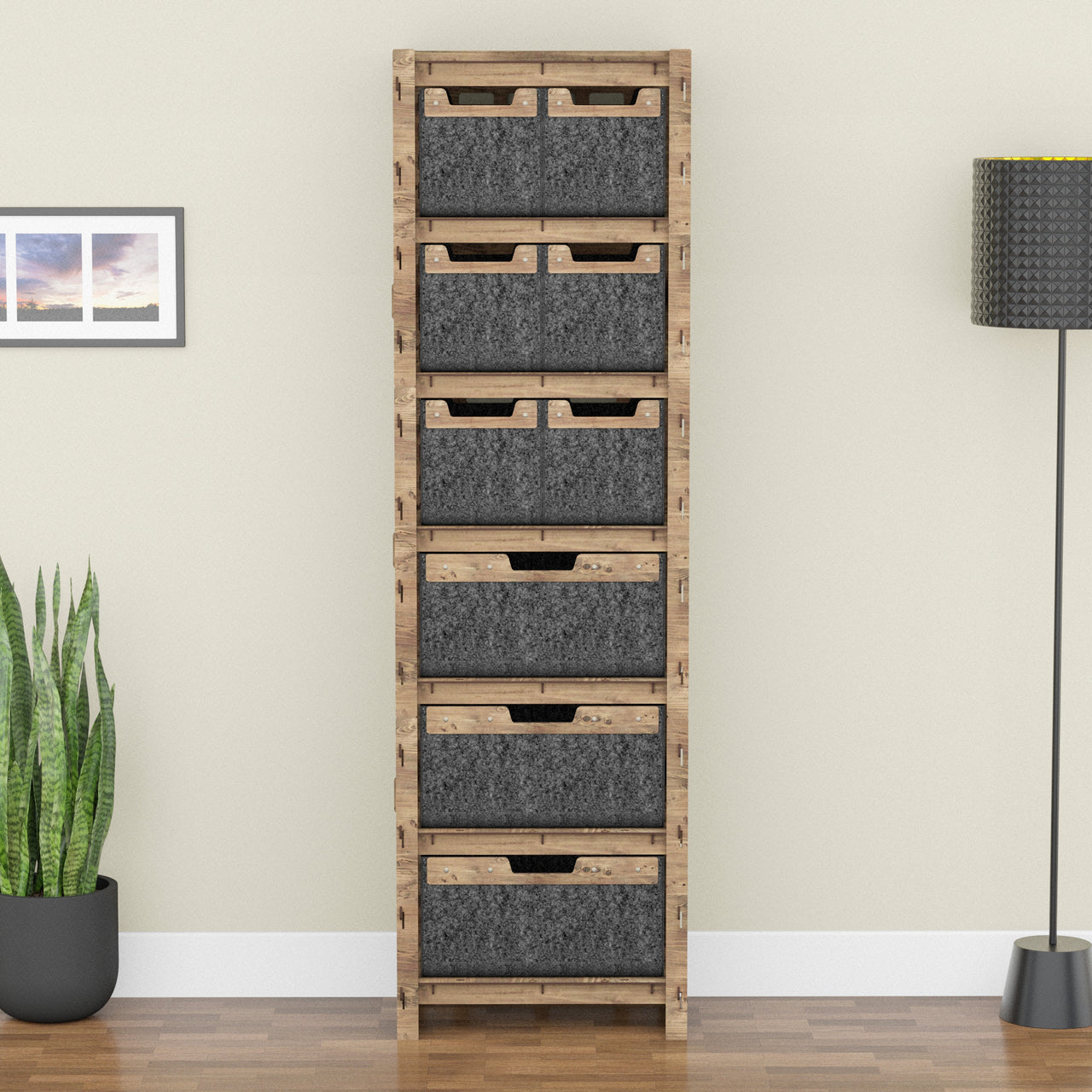 Brickwall Tall 9 Drawer Storage Tower [3L 6S BLACK BINS]