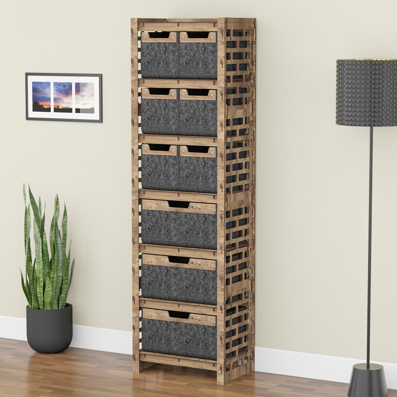 Brickwall Tall 9 Drawer Storage Tower [3L 6S BLACK BINS]