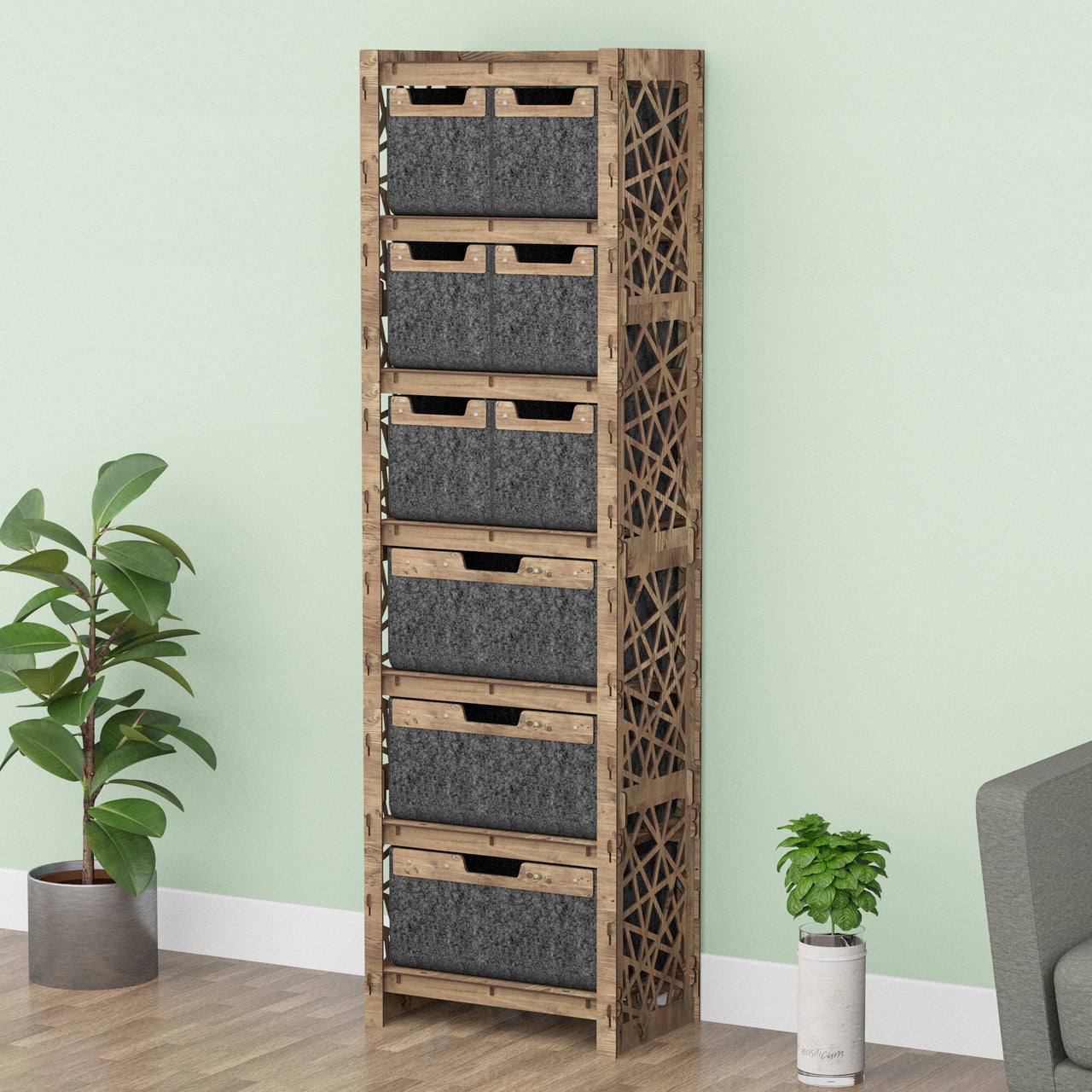 Crystals Tall 9 Drawer Storage Tower [3L 6S BLACK BINS]